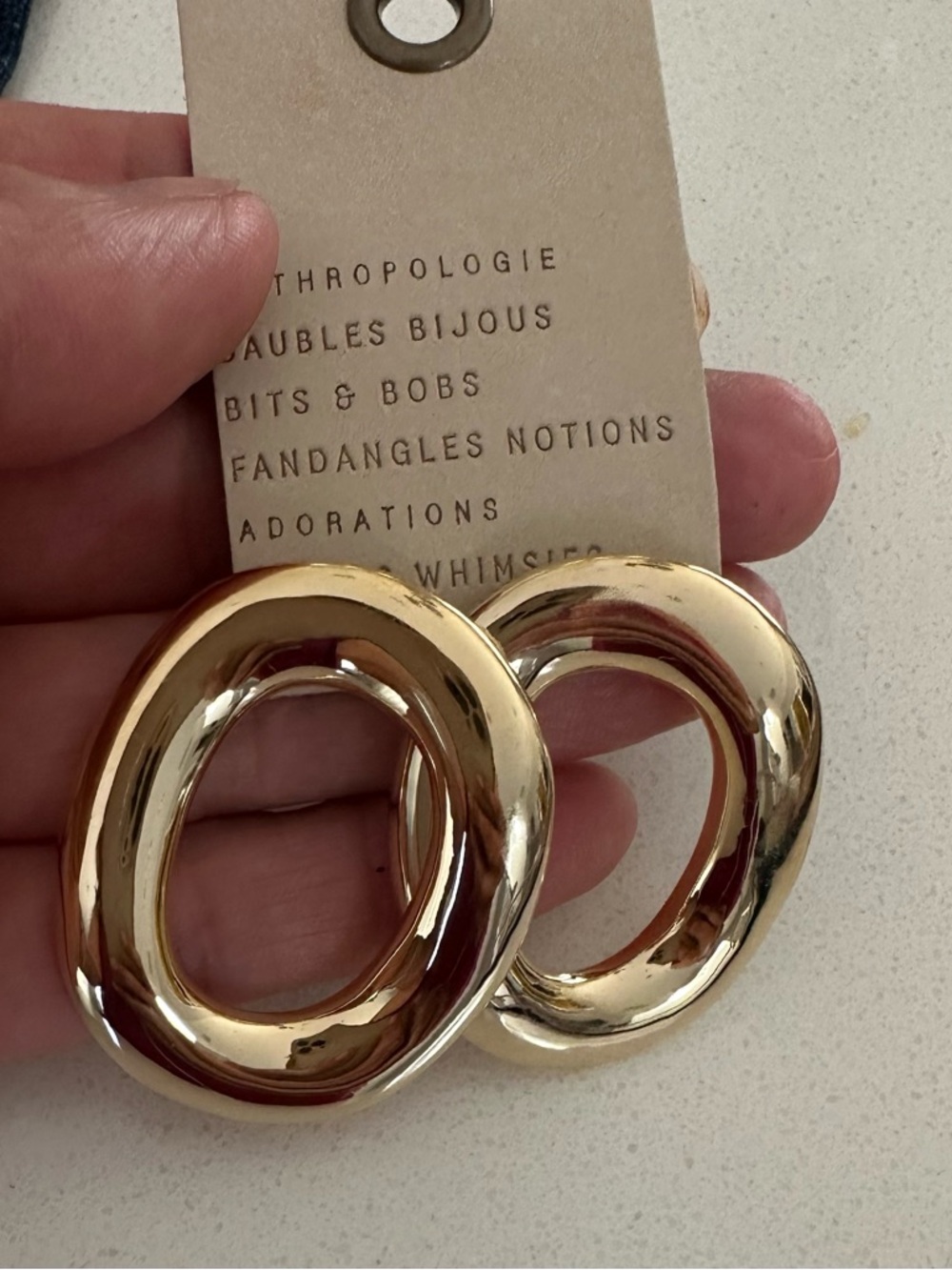Anthropologie Shiny Gold Irregular Oval Hoop Earrings NWT
